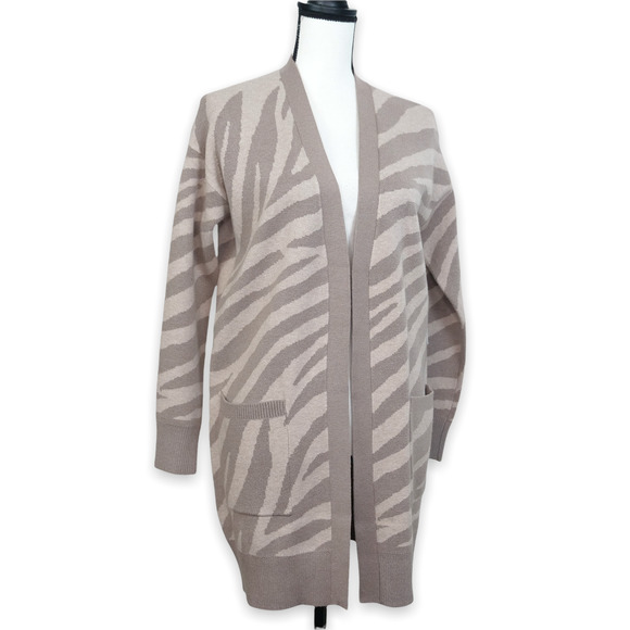 Cupcakes & Cashmere Zebra Animal Print Cardigan Size XS NWT Brown Open Front - Picture 1 of 10